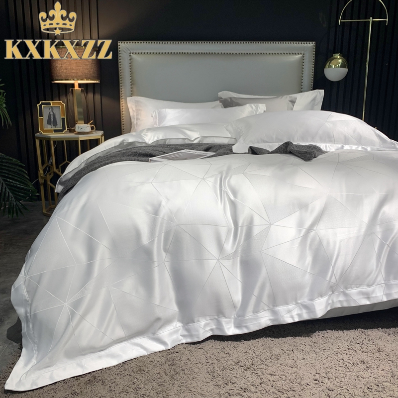 Double-sided ice silk four-piece bed set Tencel quilt cover simple solid color silk sliding bed cover summer European bedding