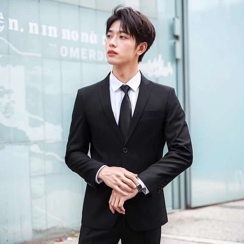Men's Suit Set, Korean Style Slim Fit Jacket, Groomsmen, Groom, Wedding, Business, Professional Formal Wear, Small Suit for Men