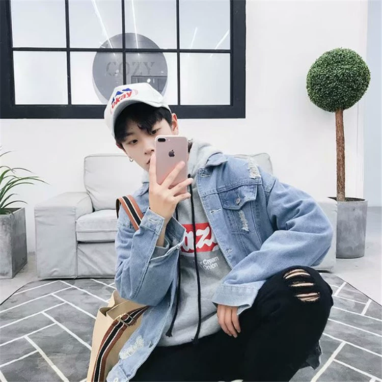 Mùa xuân và mùa thu Áo khoác denim Hàn Quốc nam lỏng lẻo lỗ thủng áo khoác đôi bf gió sinh viên trên quần áo áo khoác thể thao