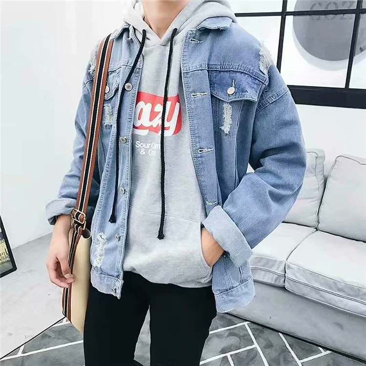 Mùa xuân và mùa thu Áo khoác denim Hàn Quốc nam lỏng lẻo lỗ thủng áo khoác đôi bf gió sinh viên trên quần áo áo khoác thể thao