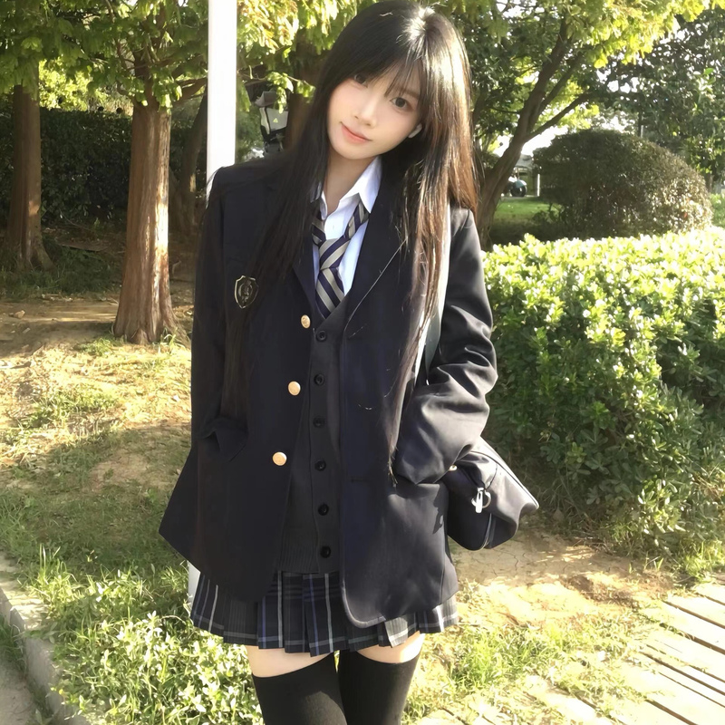 Original Jk Suit Jacket Uniform Set Autumn and Winter School Style Commuter Women's High School Three-Button Black Blazer Three-Piece Set Original Jk Suit Jacket Uniform Set Autumn and Winter School Style Commuter Women's High School Three-Button Black Blazer Three-Piece Set