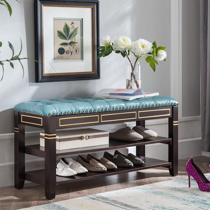 Light luxury replacement shoe stool bedroom real wood storage bench to accommodate new Chinese style shoe stool