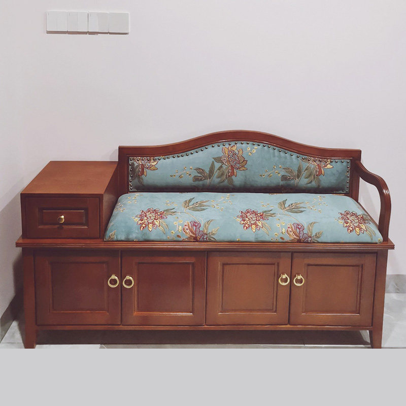 Home Change Shoes Stool Backrest Shoe Cabinet Solid Wood Genuine Leather Bed Tail Bench Light Extravagant stool New Chinese entry Shoes Stool-Taobao