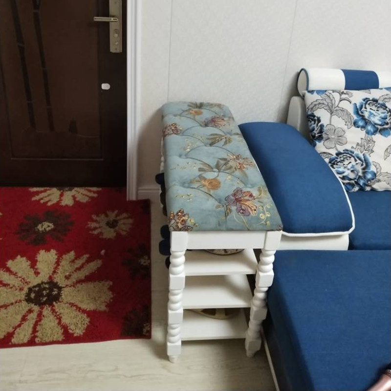 American-style solid wood three-layer fabric changing shoe stool shoe cabinet storage stool Nordic white can sit shoe rack leather shoe stool