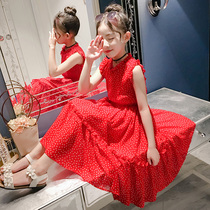 Childrens long dress girls summer dress 2021 new summer Foreign style dress big boy Red fashion princess skirt
