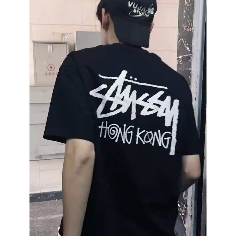 Teenager's Back Graffiti Letter Print Short-Sleeve T-Shirt, American Street Style Trendy Half-Sleeve Tee