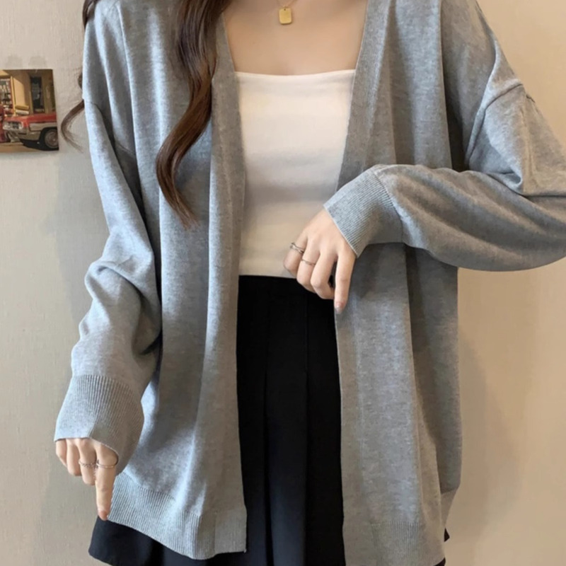 Mid-Length Long-Sleeved Knitted Cardigan Jacket for Women, Spring and Autumn, Plus Size, Slimming, Loose-Fitting, Outerwear Shawl Top