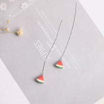 Floral hand for pure hand-painted watermelon ear line s925 pure silver ear ring long money chain female pendant sweet and fresh temperament