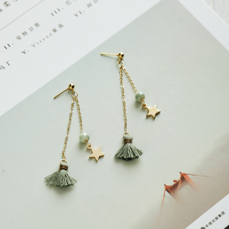 Flowers handle small fresh sweet s925 pure silver flow Su star long - edition earrings female anti - allergic temperament