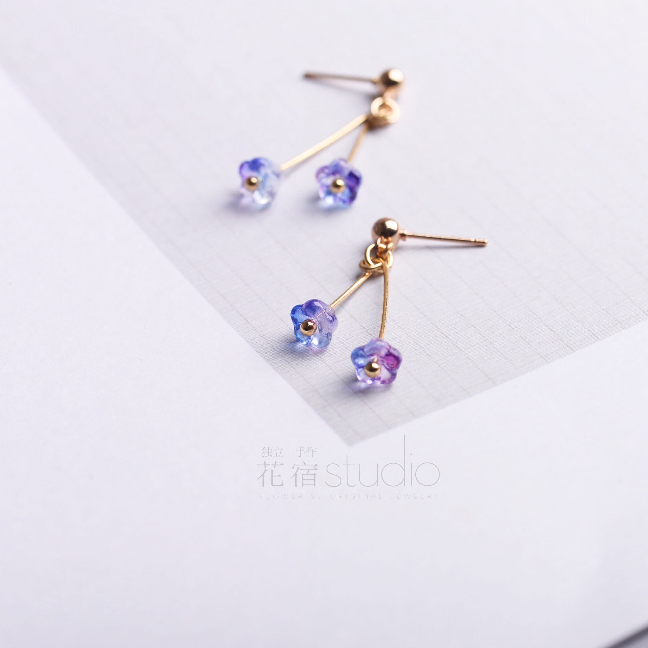 Flower Hanging Bangoo Ear Nail 18k Bag Golden Ear Clothes Female Allergy Ear Fall Fresh Renovation and Art