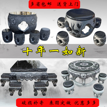 Stone Carved Stone Table Stone Bench Patio Courtyard Garden Outdoor Terrace Decoration Antique Chinese Square Round Casual Home Table Chair Stool
