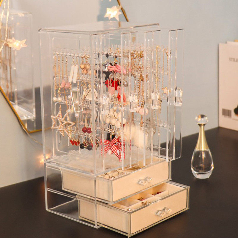 New acrylic transparent necklace earrings ear pins Ear clip Multi-layer display rack dustproof drawer jewelry storage box