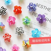 Creative magnetic rotating windmill refrigerator paste electric vehicle motorcycle magnetic decoration turn small windmill car toy