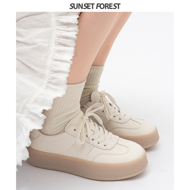 Sunset Forest Versatile Genuine Leather White Sneakers for Women, Thick-Soled Platform Shoes, 2026 Spring New Casual Sports Shoes, German Training Shoes Sunset Forest Versatile Genuine Leather White Sneakers for Women, Thick-Soled Platform Shoes, 2026 Spring New Casual Sports Shoes, German Training Shoes