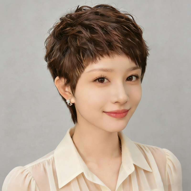 Short Hair Wig, Full Head Cover for Women, Full Real Hair Texture, Curly Hair, Age-Reducing, Elegant, Summer, Breathable, Everyday Style, Lightweight Style