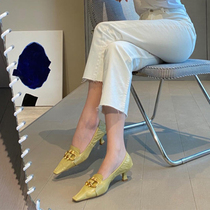  bv French girl high heels womens thin heels net red 2021 new wild spring grandma shoes square head mid-heel shoes