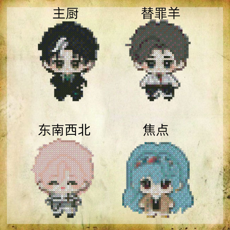 Under the Night Sky Cross-Stitch Pendant Chef Focus Cartoon Keychain Mobile Phone Charm Double-Sided Embroidered Doll Gift