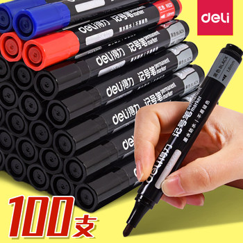 Deli Marker Pen with Oil-Based Ink, Quick-Drying, Waterproof, Large Tip, Oil-Based Marker Pen, Thick Barrel, Black, Blue, Red, Non-Fading