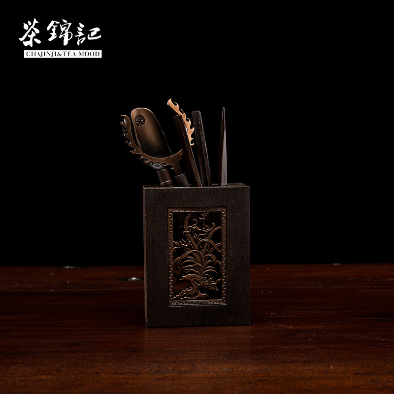 Cha Jin Kee Black Sandalwood Six Gentlemen Tea Ceremony with Bamboo Six Gentlemen Set Tea Making Utensils Tea Clip Tea Needle