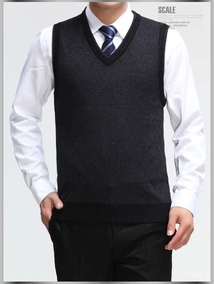 Chim gõ kiến ​​mùa thu và mùa đông mới trung niên vest nam vest len ​​cổ chữ V cỡ lớn áo len trung niên vest công sở nam