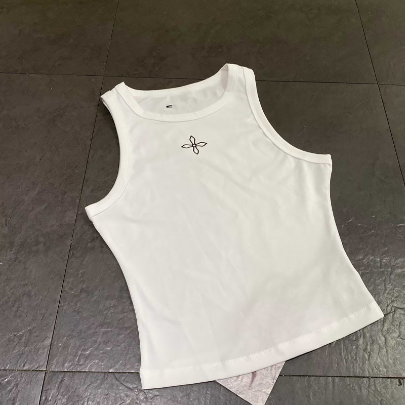 Trendy Brand Real Shot of Cross-Stamp Acetate Tight-Fitting Sports Tank Top in Classic Black and White Colors for Outerwear