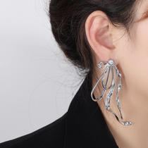 Butterfly knot flow Su floating with earrings female long style Exaggerated Ear Nail small crowdsourced design High sense lukewarm wind autumn and winter ear decoration