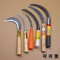 Small Sickle Bend Knife Hoe Grass Stainless Steel Outdoor Band Saw Tooth Cut Grass Cutter Tea Knife Agricultural Weeding Wood Handle Small Saw Sickle