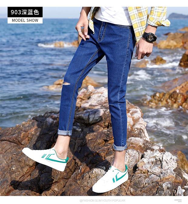 14 chàng trai quần jean 14 thiếu niên 16 học sinh trung học cơ sở cặp vợ chồng lỗ quần đen nguyên chất 乞丐 25 26 yard áo khoác cặp couple tx