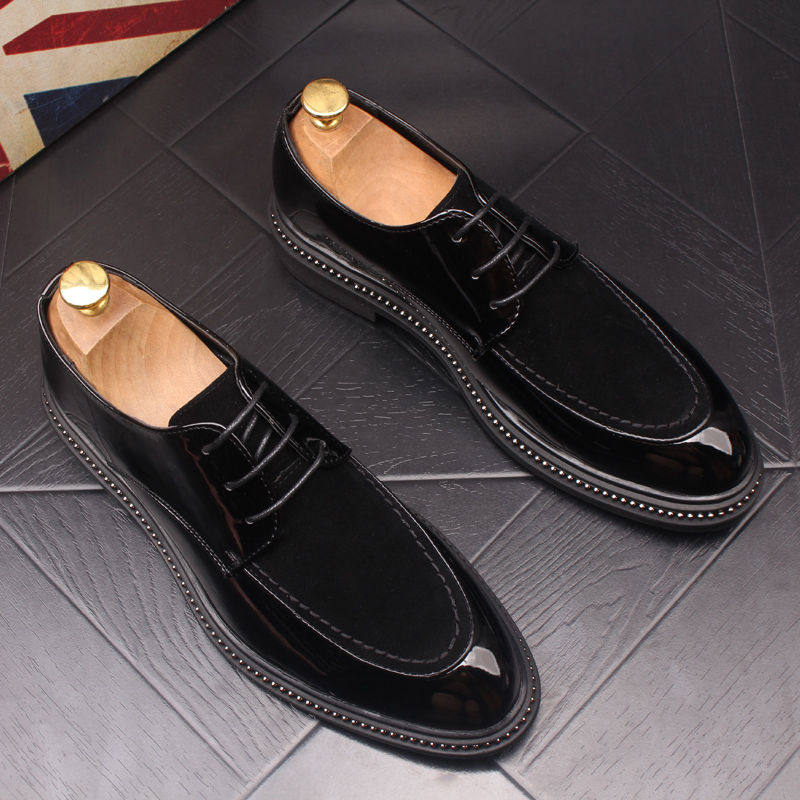 Inlen Retro Men's Business Pointy Leather Shoes Interior Heightening Genuine Leather Han Version Frosted High Cylinder Casual Hair Stylist Shoes Xz