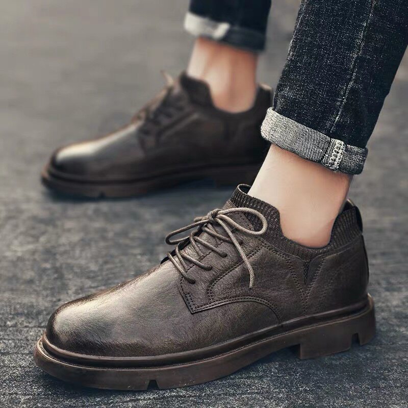 Tide-card tooling Martin boots Low to help with new Inn Wind Heightened Leather Shoes Men Casual Shoes Han Edition Genuine Leather Men Shoes
