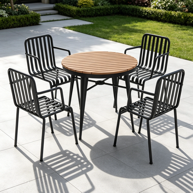 Outdoor Table and Chair Set for Milk Tea Shop, Cafe, Outdoor Seating with Umbrella, Leisure Table and Chairs, Commercial Street, Rust-Proof Wrought Iron Dining Table and Chairs