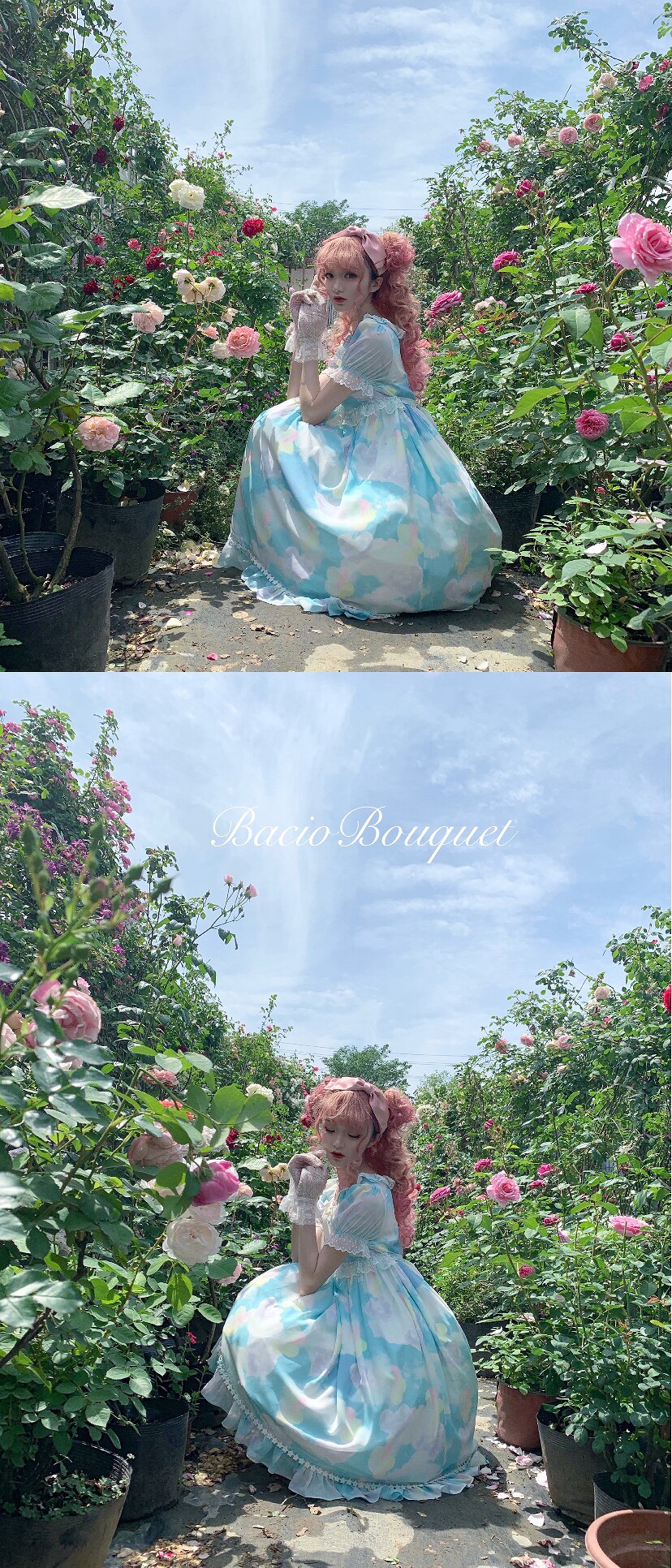 現貨 在雲端lolita原創印花軟妹短袖洋裝榛果可可