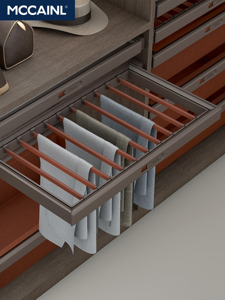 McKellon trouser rack retractable wardrobe home wardrobe trouser rack multi-functional retractable drawer type damping storage trousers drawer