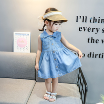 Girls dress 2022 summer new thin section cute baby girl foreign style denim princess dress sleeveless sundress