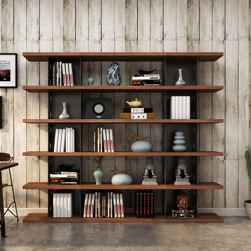 Nordic wrought iron rack floor-to-ceiling bookcase retro solid wood bookshelf living room office industrial style multi-layer rack