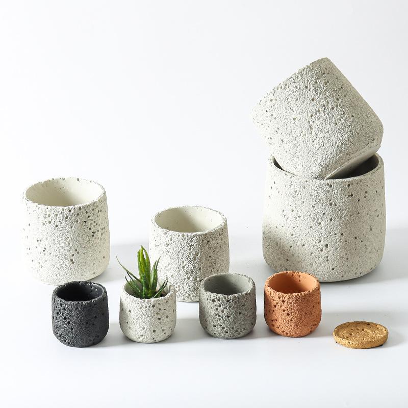 Various Specifications of Nordic-Style Cement Flower Pots, Creative Imitation of Volcanic Stone, Indoor Imitation Stone Succulent Plant Containers