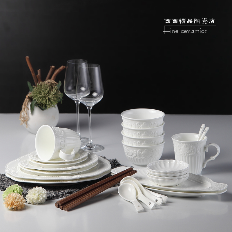 Confucianism-style relief ceramic tableware household dishes creative combination of court feng rice rice dish dish dish set