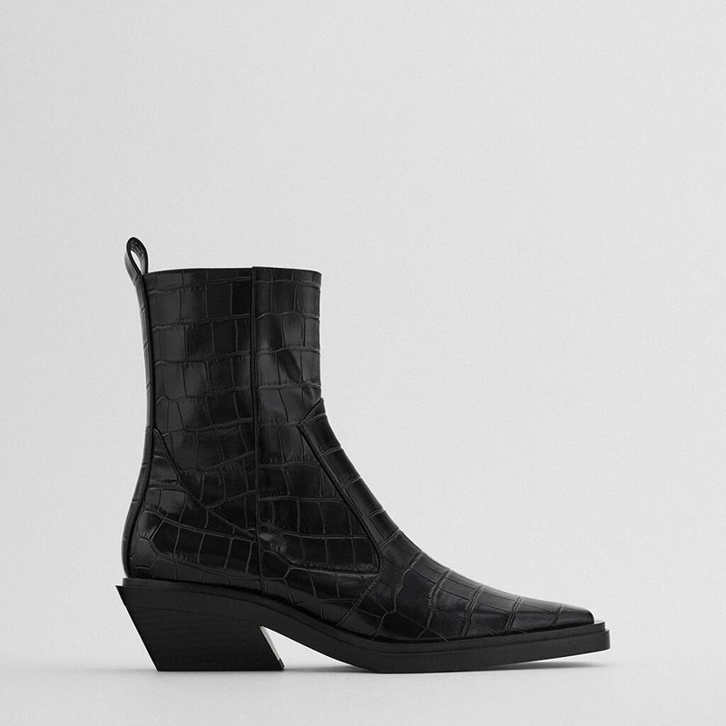 Small CK2021 cowboy short-heeled boots English Chelsea boots square head side zipper short boots Women's thin boots