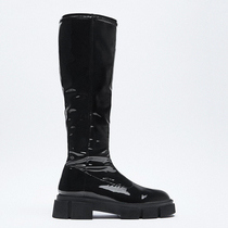 2022 autumn winter new conspiculy lacquered leather Inlenty wind rider boots female thick underfoot boots thick heel though knee-high cylinder boots