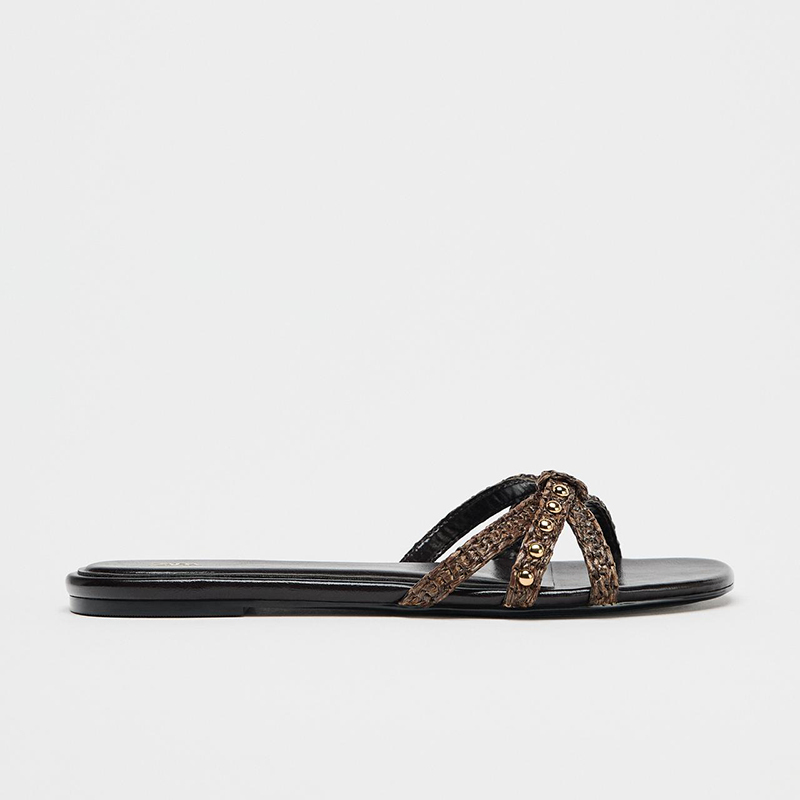 Za2026 Summer New Woven Strap Flat Sandals Beach Vacation Style Cool Slippers Low Heel Single Strap Sandals for Women