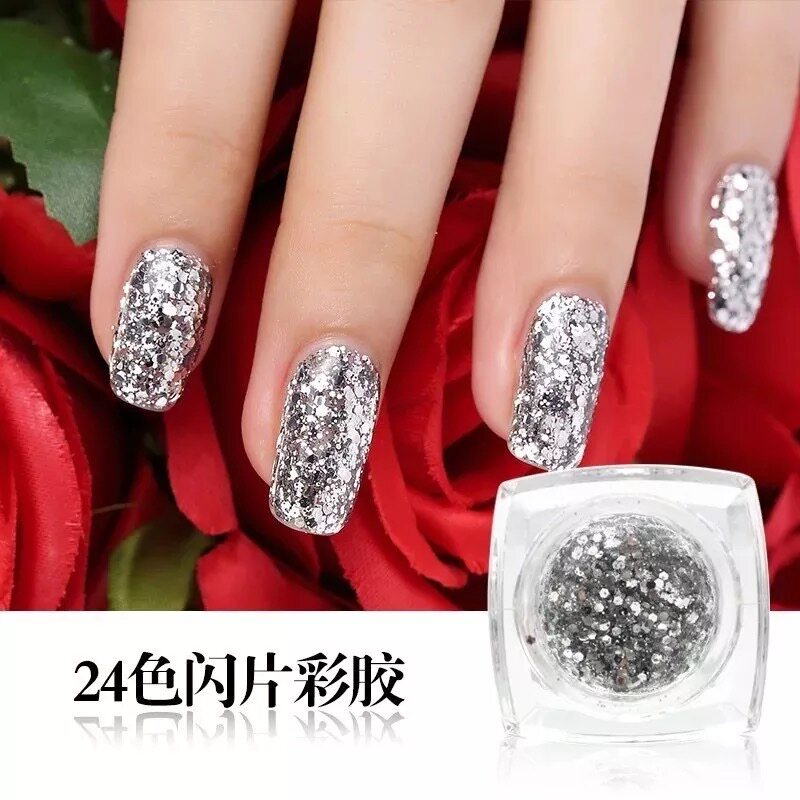 Manicure diamond glue flash Korean big sequin color glue Japanese canned glue gradient laser silver mineral color nail polish glue