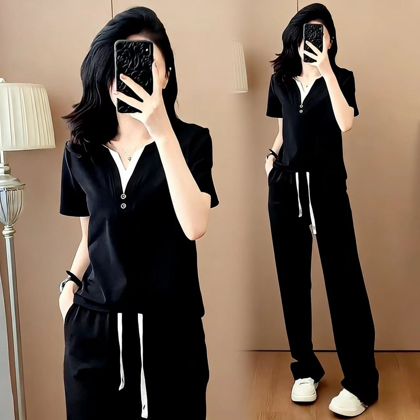 2026夏装新款时尚洋气显瘦遮肉胖妹妹两件套气质大码女装休闲套装