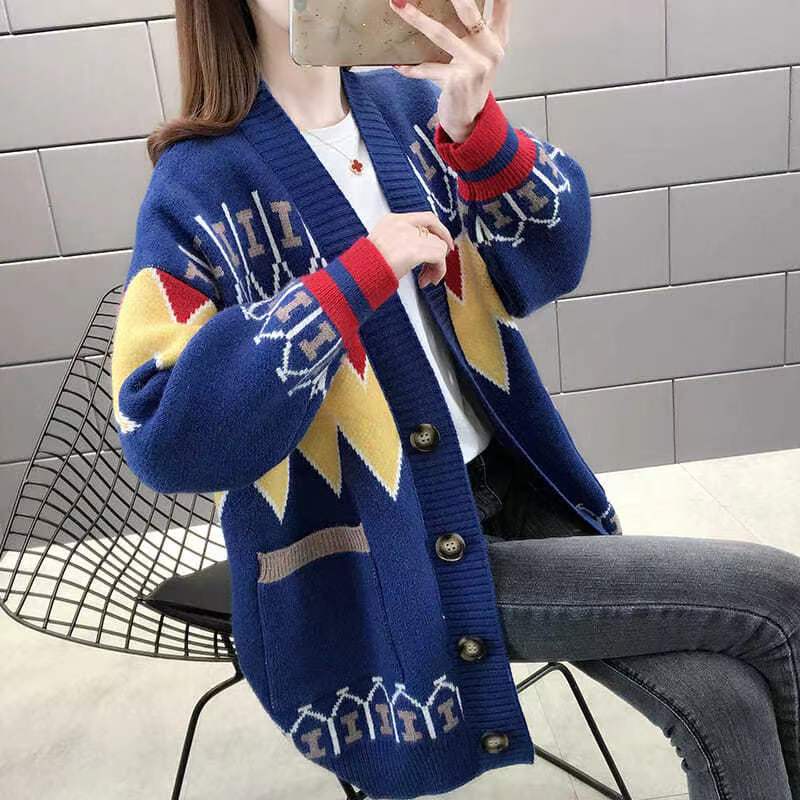 Plus Size Fat mm Knitted Cardigan Jacket Women's Autumn and Winter 2022 New Loose and Lazy Style Women's Sweater Outer Wear