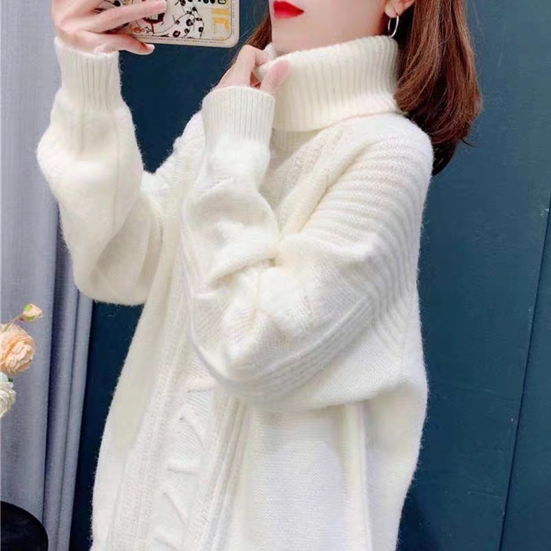 Plus Size Autumn and Winter White Turtleneck Sweater for Women, Loose Pullover, Casual Style, Thickened Base Shirt Top Plus Size Autumn and Winter White Turtleneck Sweater for Women, Loose Pullover, Casual Style, Thickened Base Shirt Top