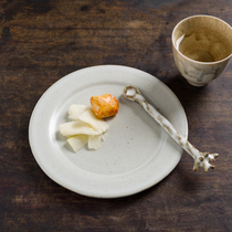 Handmade ceramic small plate retro dessert plate household dessert plate Japanese coarse pottery tea tableware and fruit bean dish round