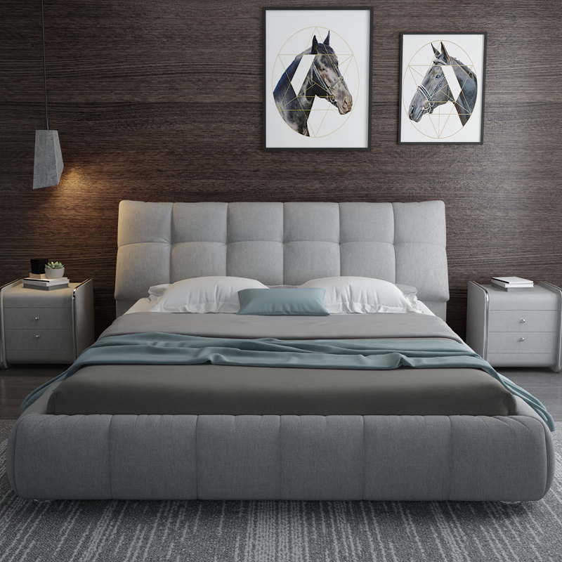 Fabric bed simple modern master bedroom double bed 1 8m fabric bed small apartment removable and washable soft bag tatami storage