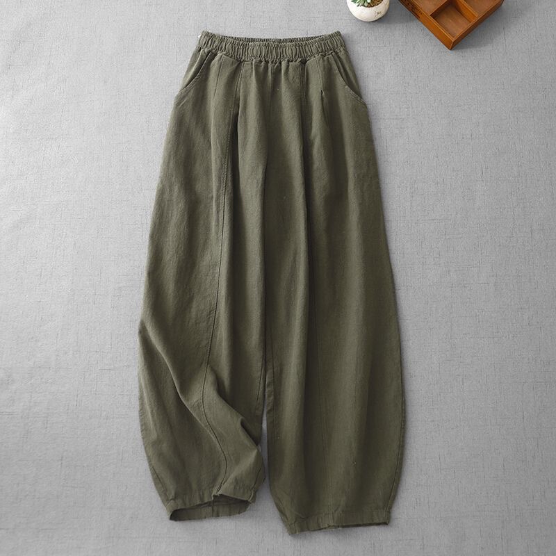 2026 Retro Work Pants High-Waisted Pleated Patchwork Casual Hemp Lantern Pants M00170 2026 Retro Work Pants High-Waisted Pleated Patchwork Casual Hemp Lantern Pants M00170