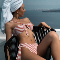 Mister Ocean sexy split swimsuit Bandeau bikini Retro striped hot spring resort ins swimsuit female