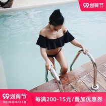 OceanMystery New Beach black ruffle split swimsuit women conservative hot spring bikini