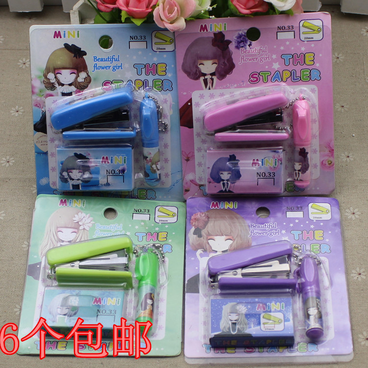 Cute Cartoon Mini Small Cartoon Stapler with No. 10 Needle Ballpoint Pen Korean Stationery Wholesale